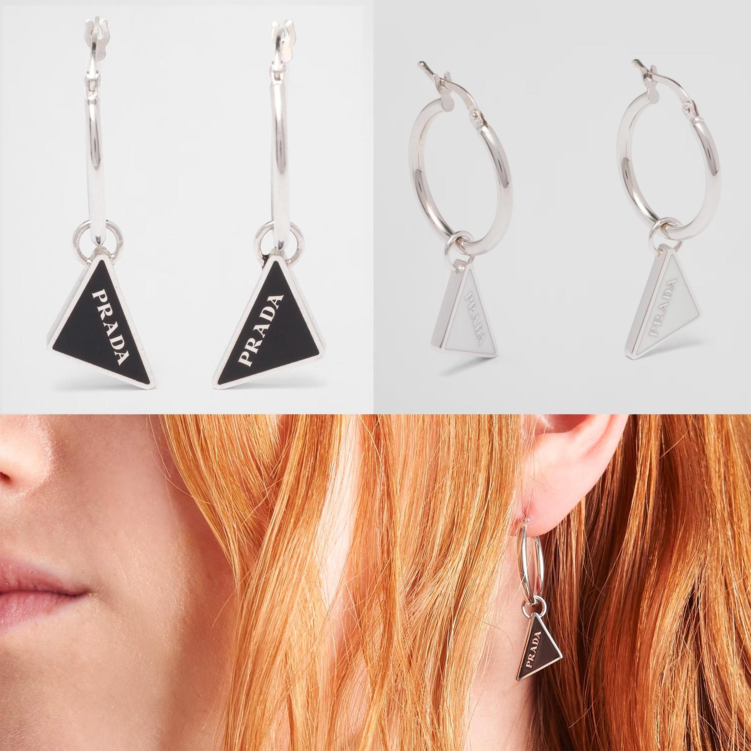 【PRADA】Prada Symbole drop シルバー ドロップ ピアス 白黒