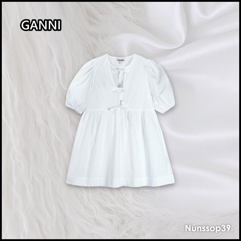 《GANNI》 F9170 151 ミニ コットン ポプリン ワンピース