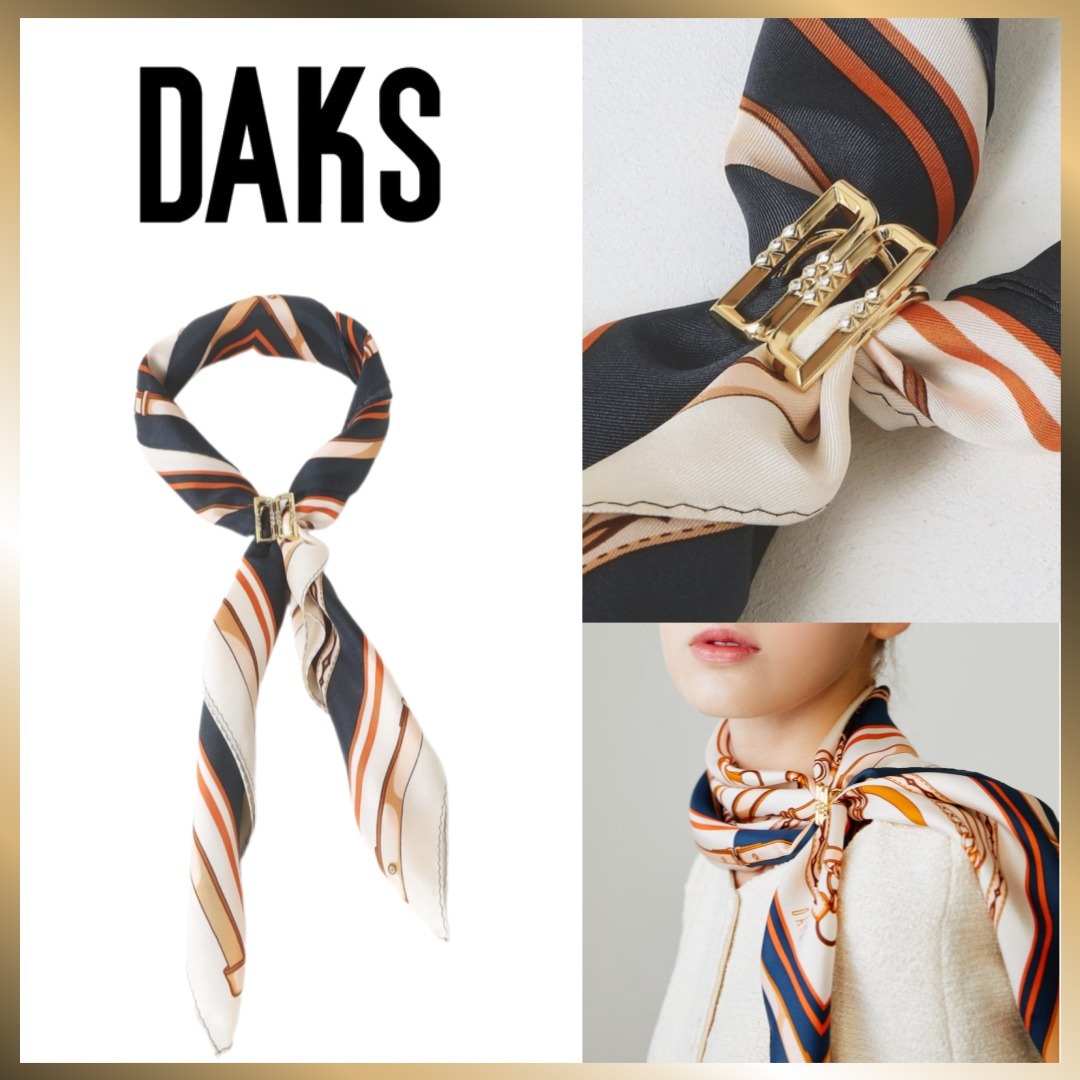 ◇DAKS◇ [DAKS GIFT][Ring Set][SILK100%]Navy DD Chain Scarf