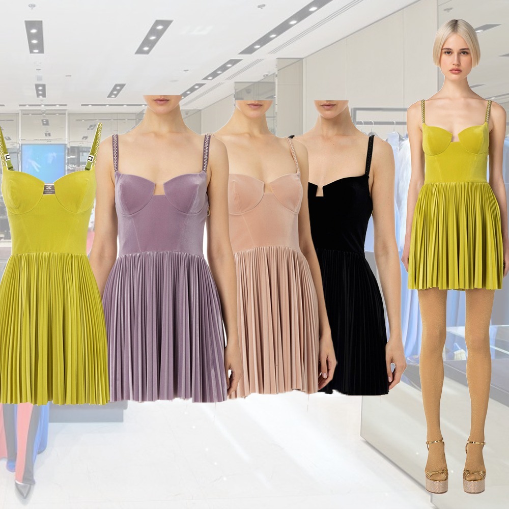 【希少】ELISABETTA FRANCHI プリーツ ベルベットミニドレス 4色