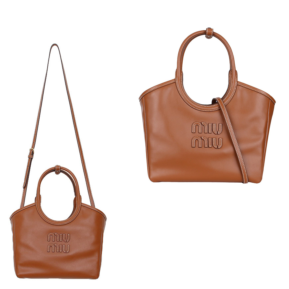 関税負担なし☆MiuMiu ミュウミュウIVYキャンバスxレザー バッグ 関税負担なし☆MiuMiu ミュウミュウ IVY レザー バッグ