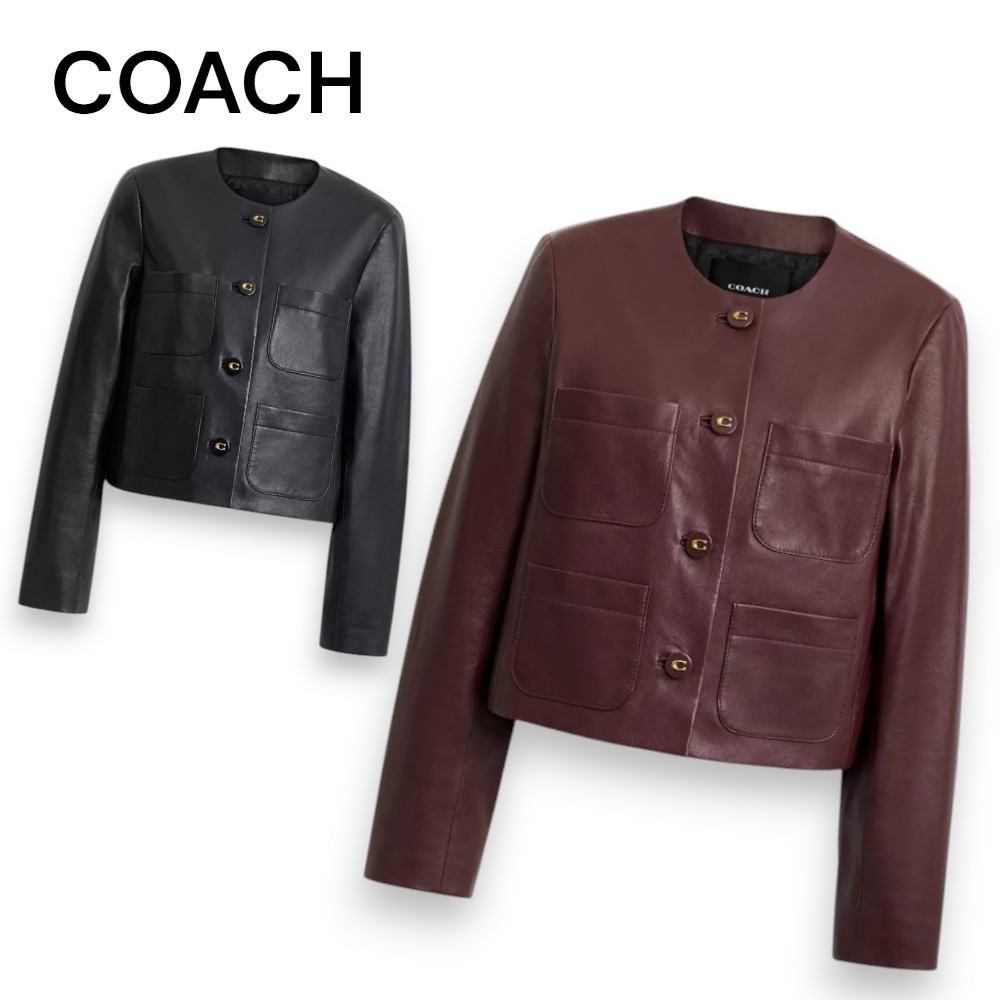 【Coach】エナメルボタンが素敵♪ ノーカラーレザージャケット