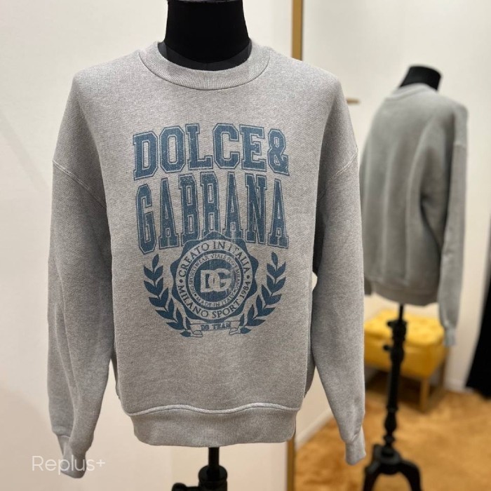 【Dolce&Gabbana】ロゴプリント コットン 長袖トレーナー グレー