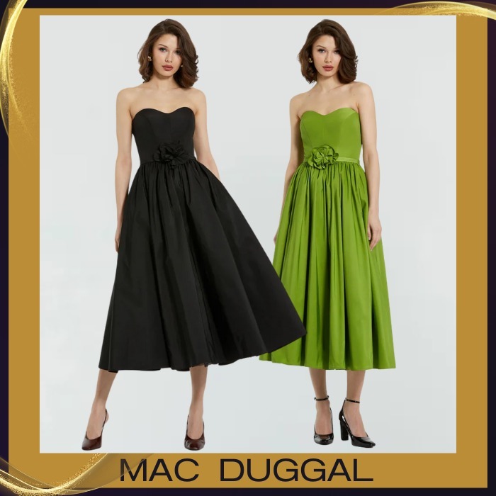 Mac Duggal*3Dローズ*ハートネックライン*Aライン*ミディドレス