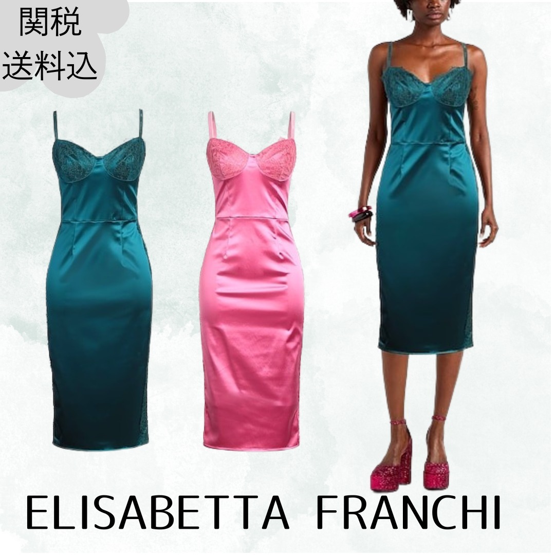 残りわずか【ELISABETTA FRANCHI】チューブドレス☆無地 サテン