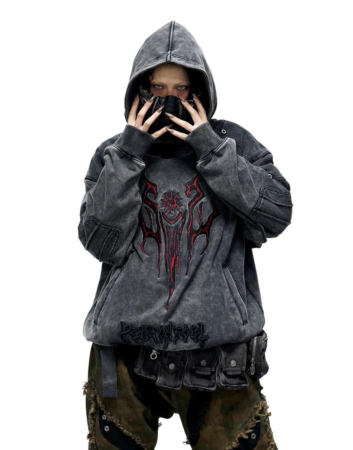 送料間税込 Personsoul - 24FW Totem Embroidered Washed Hoodie