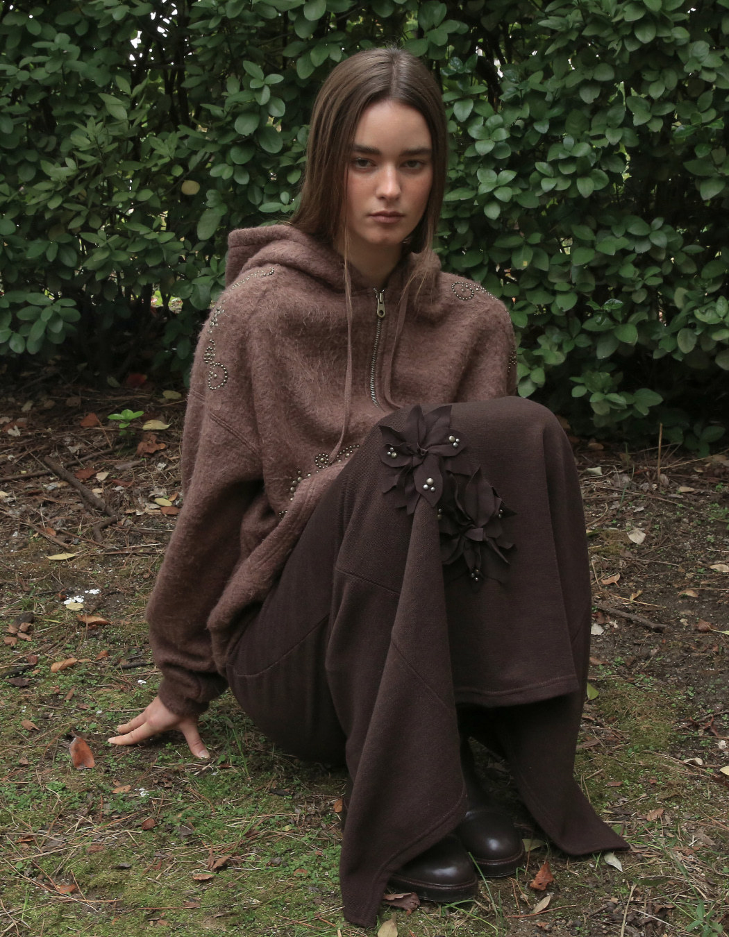 polysooem★韓国★人気★FLOWER CORSAGE MAXI SKIRT, BROWN Polysooem,폴리수엠| 하이츠스토어