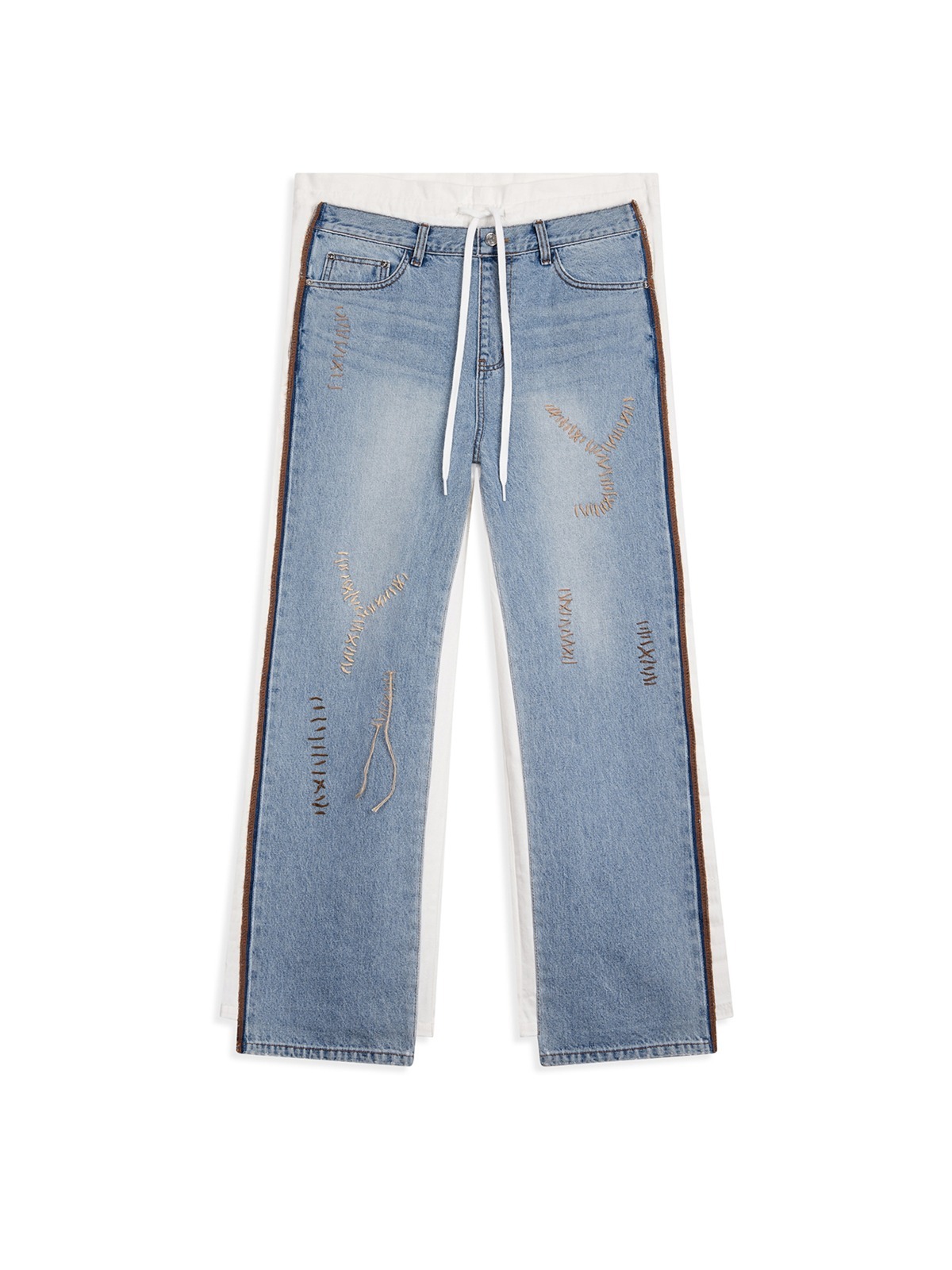 【OPEN YY】YY STITCH FRONT JEAN COTTON PANTS, WHITE