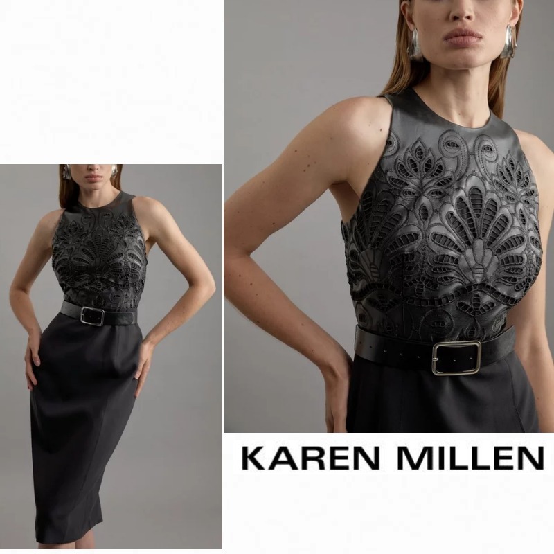 【KAREN MILLEN】カットワーク ホルターネック ベルト付 ドレス