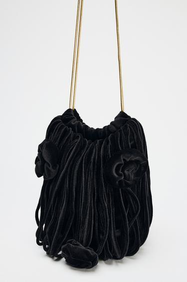 国内発送】*ZARA* ザラ ベルベット風フラワーバケットバッグ