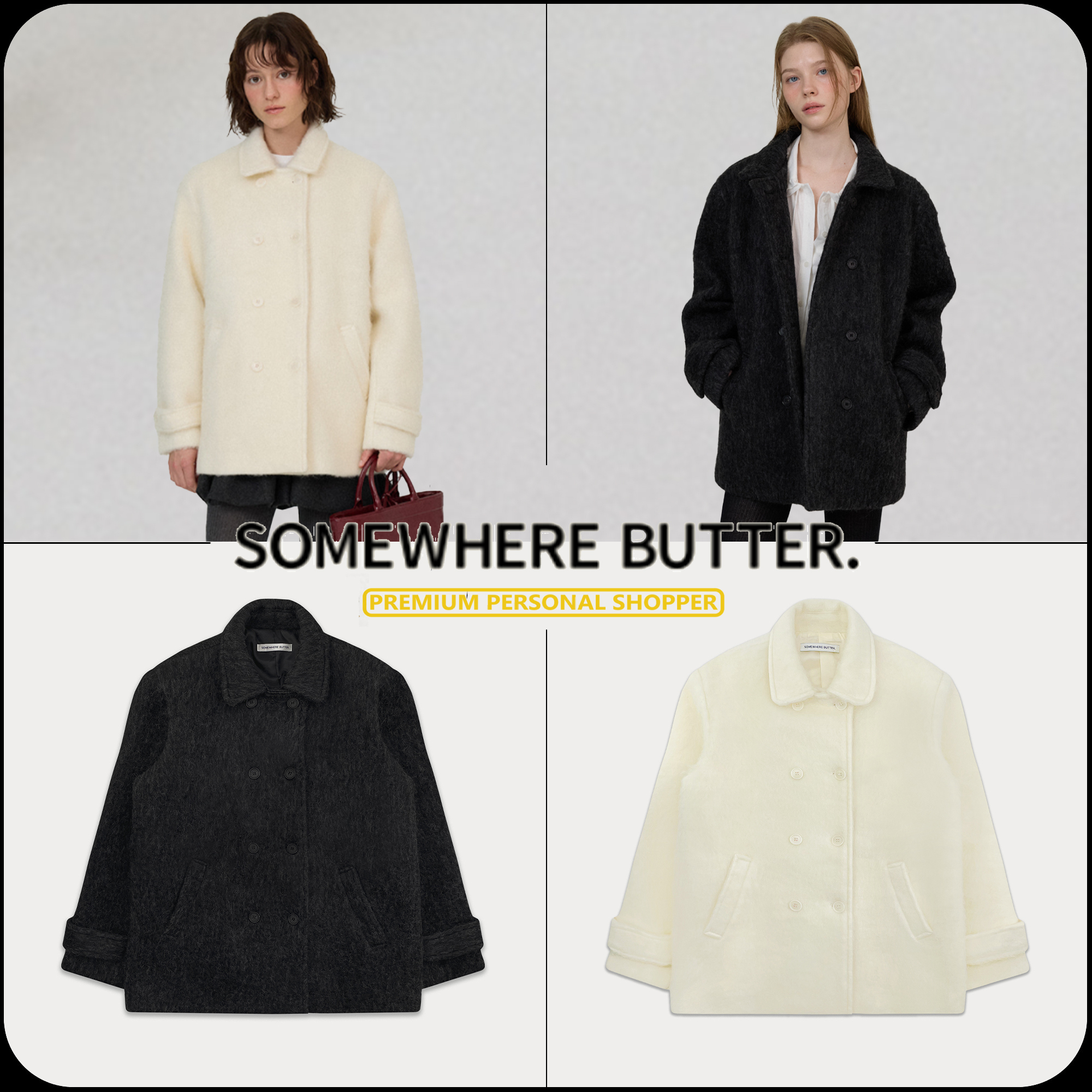 [SOMEWHERE BUTTER]★24FW★韓国人気★Hairy Wool Half Coat