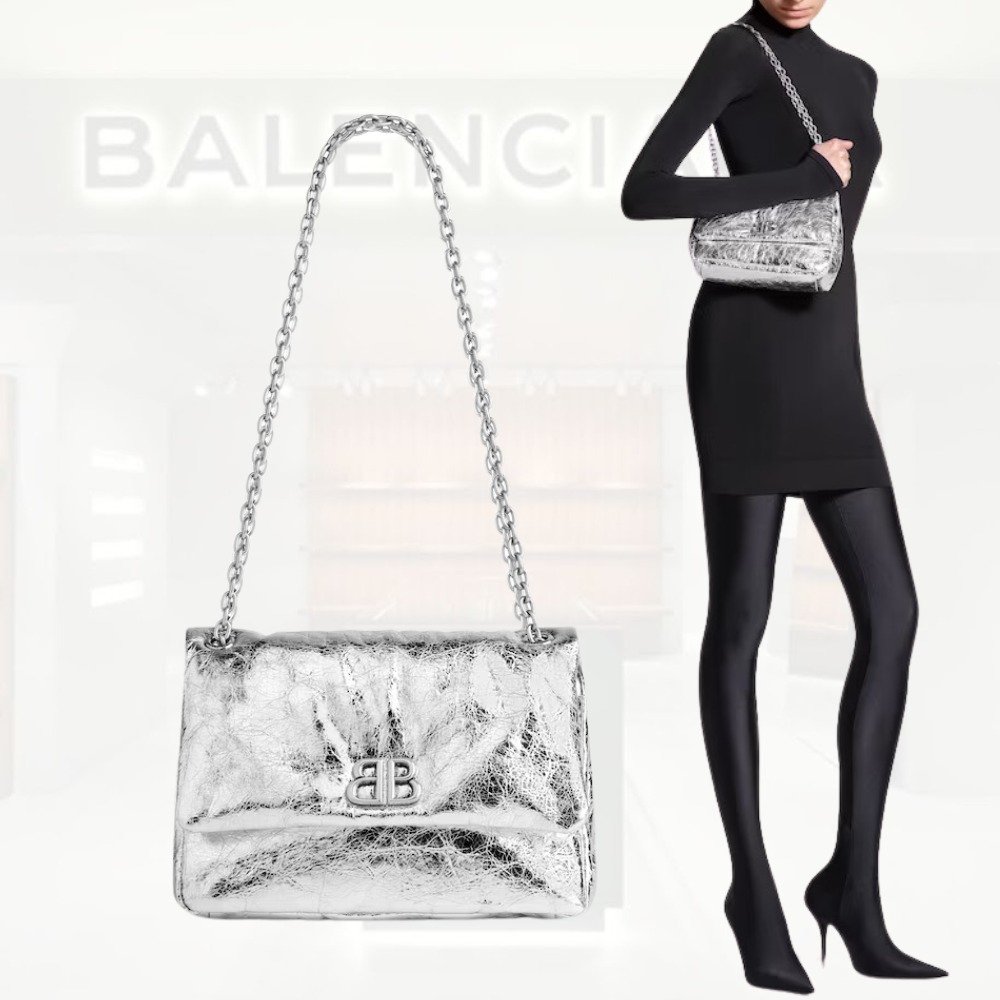 送料込+BALENCIAGA+Monaco ミニ バッグ メタライズド