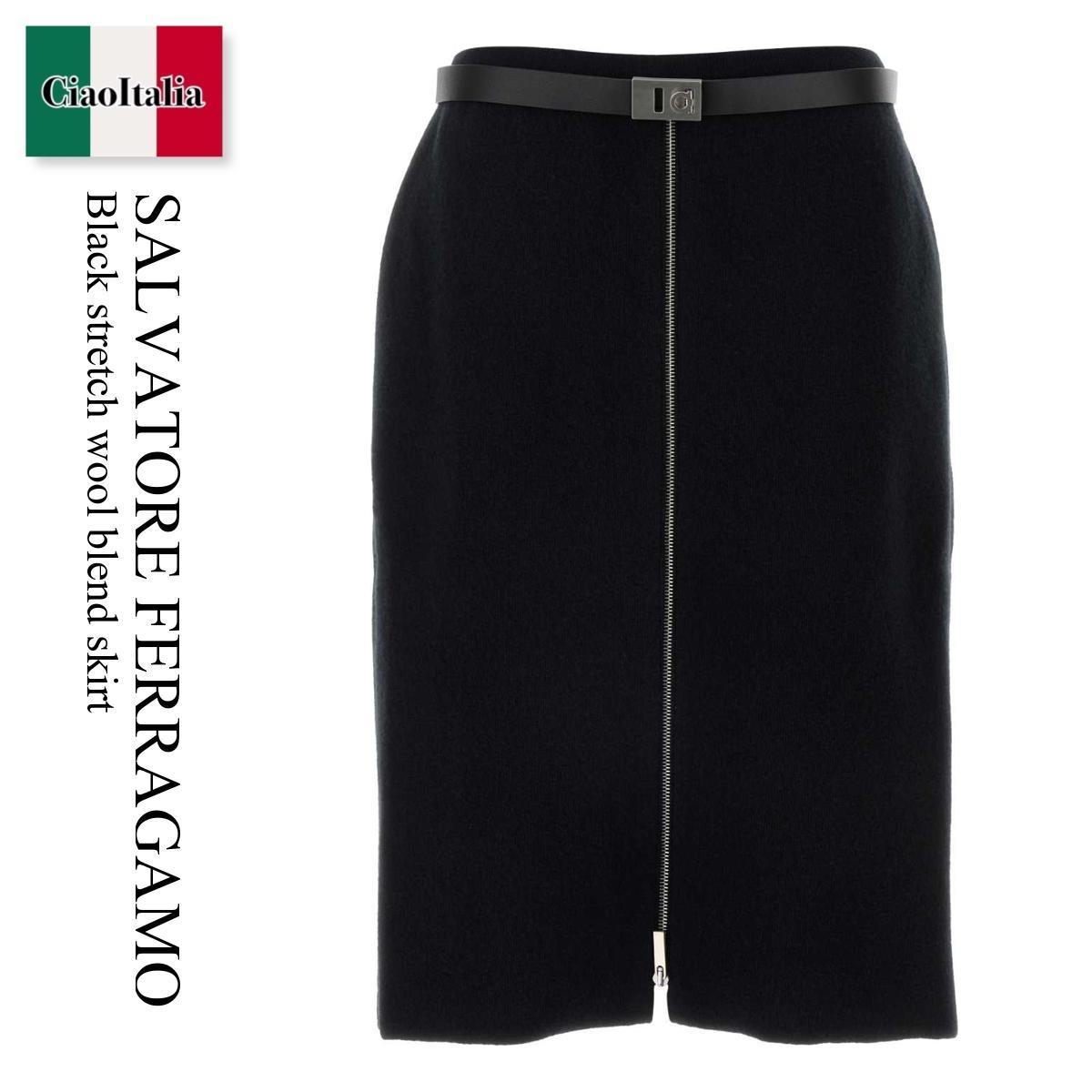 スカート Salvatore Ferragamo Black Stretch Wool Blend Skirt