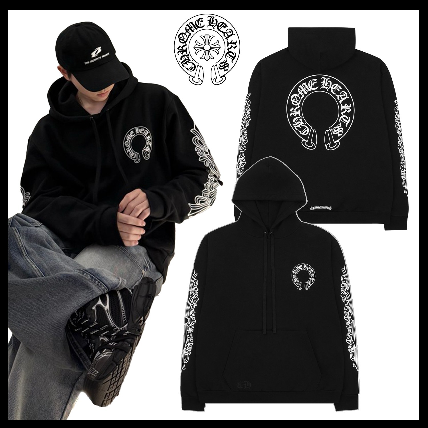 【Chrome Hearts】Horseshoe Floral Hoodie Black / 追跡付