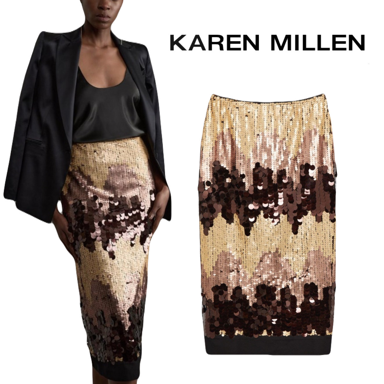【KAREN MILLEN】スパンコールジョーゼットミダクシスカート