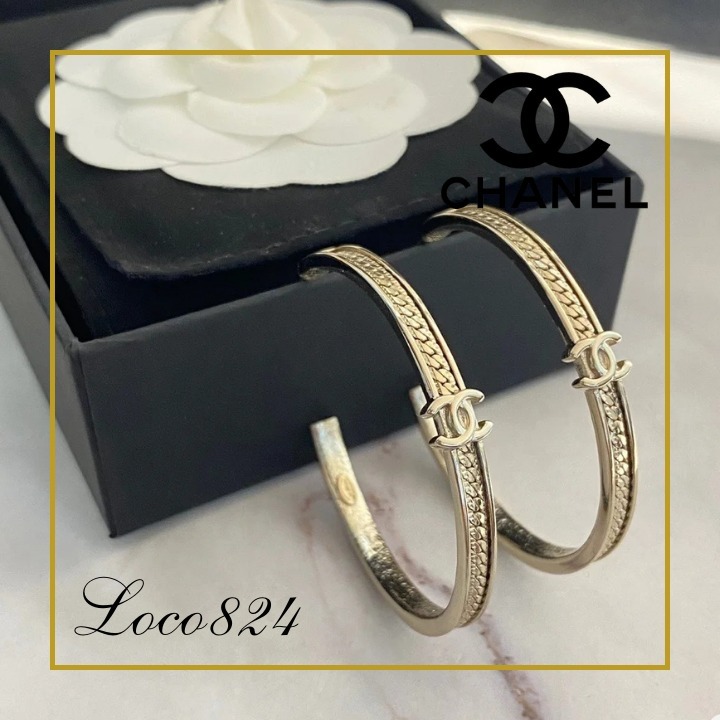 【ワンポイントに☆】CHANEL フープ ピアス ゴールド