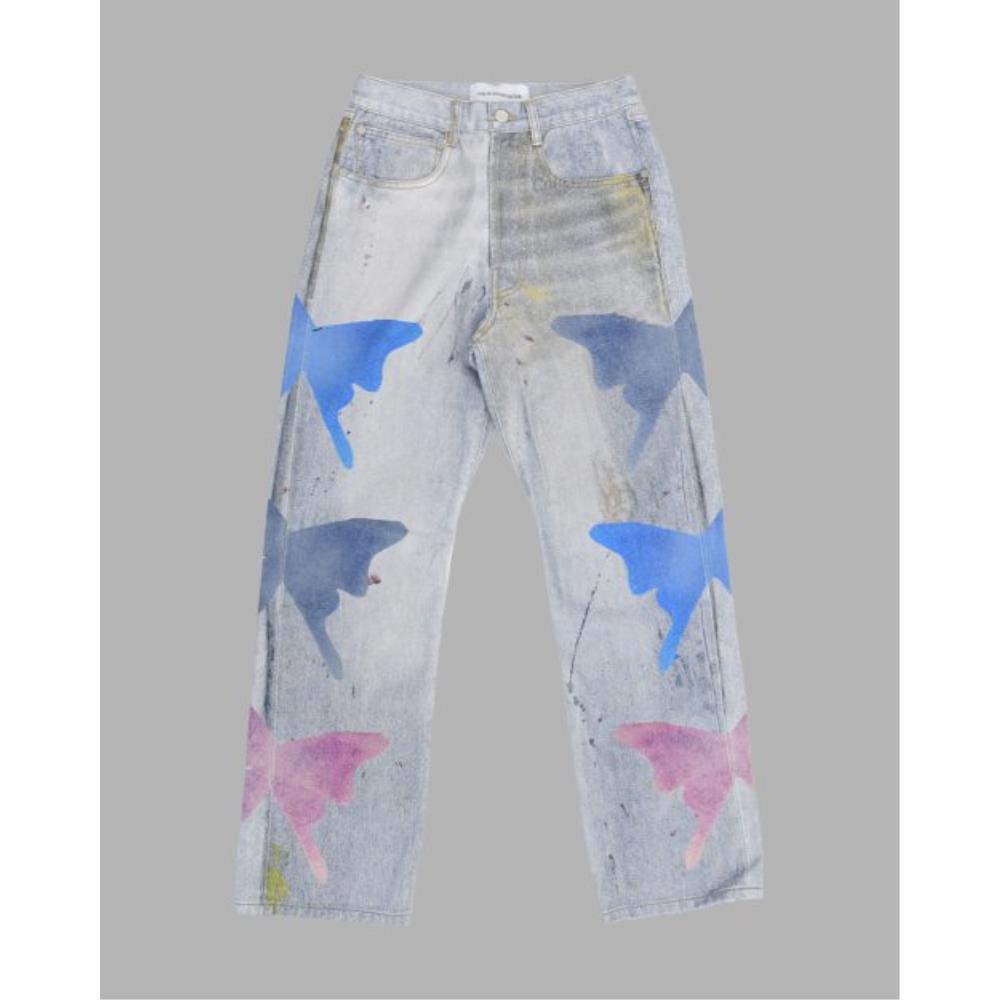 デニム・ジーパン THE MUSEUM VISITOR BUTTERFLY PRINTED DENIM PANTS LIGHT BLUE