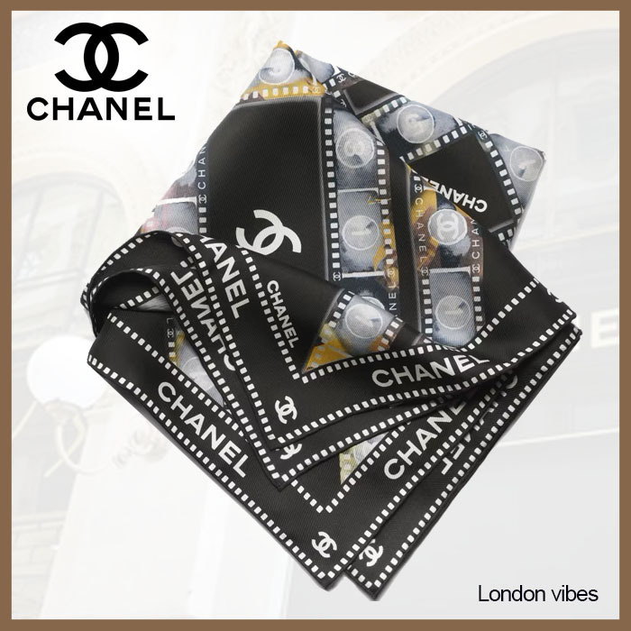 上質シルク♪ CHANEL シルクスカーフ ブラック