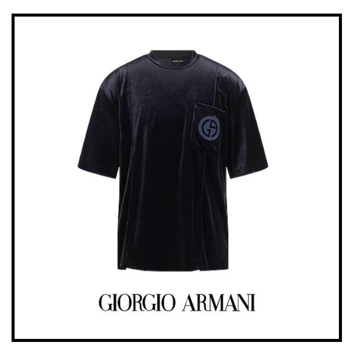 GIORGIOARMANI 刺繍ロゴ 上品 Tシャツ ミッドナイトブルー