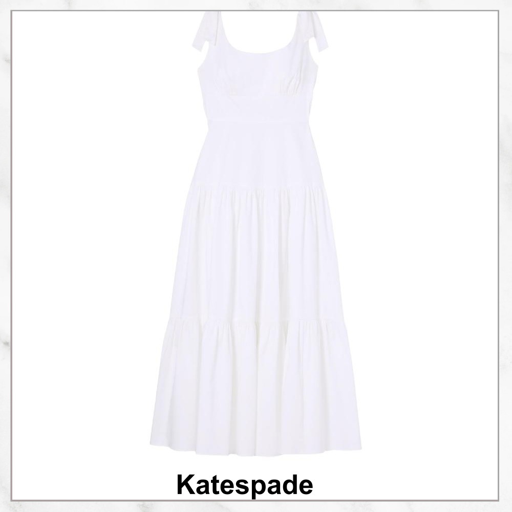 【katespade】コットン ポプリン ティアード ミディドレス
