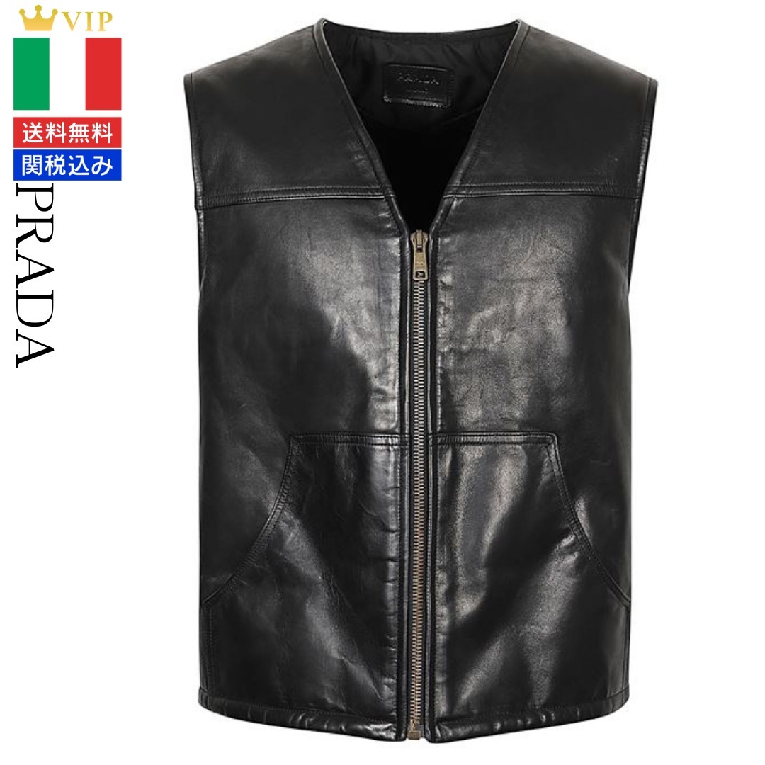 VIP【関税送料無料】希少 PRADA LOGO LEATHER VEST