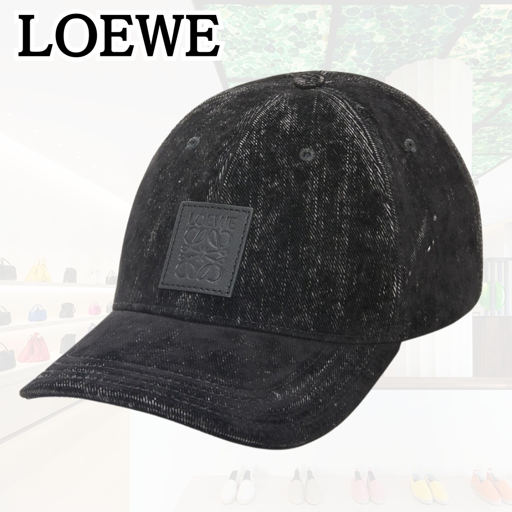 LOEWE*微笑ましい*ブラック フロックデニム パッチ キャップ