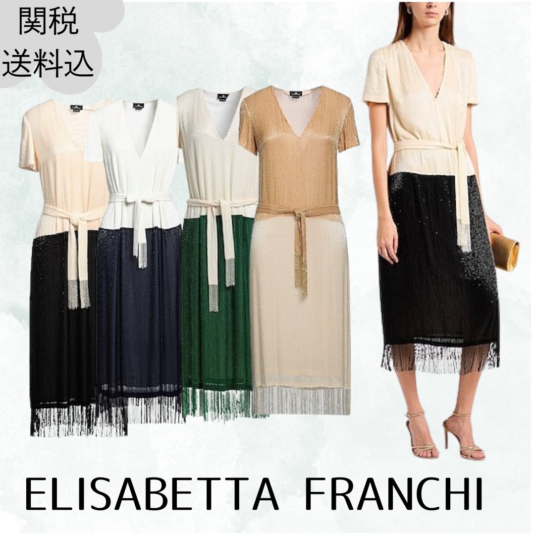 【ELISABETTA FRANCHI】ひざ丈ワンピース☆ガーゼ素材 ビーズ