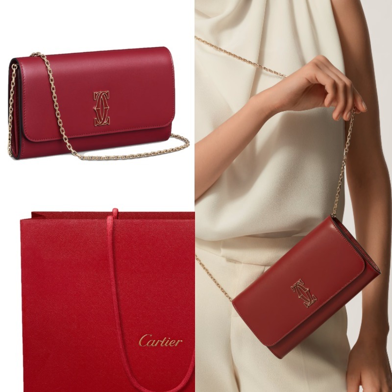 【Cartier】C ドゥ カルティエ チェーンウォレット エナメルロゴ