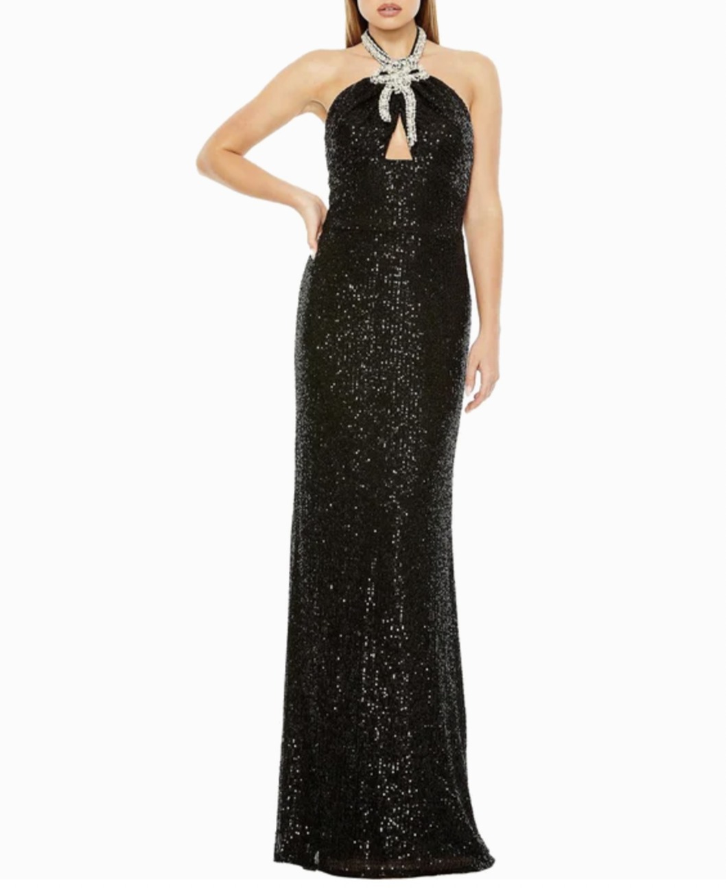 MAC DUGGAL SALE ホルターネック 装飾 ロングドレス ブラック