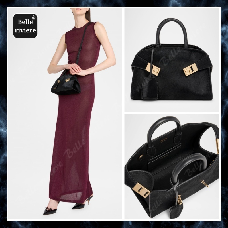 24AW new/FERRAGAMO ハグヘアトップハンドルバッグ Bag Black