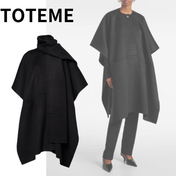 【TOTEME】ダブルスカーフディテール ウールコート ブラック