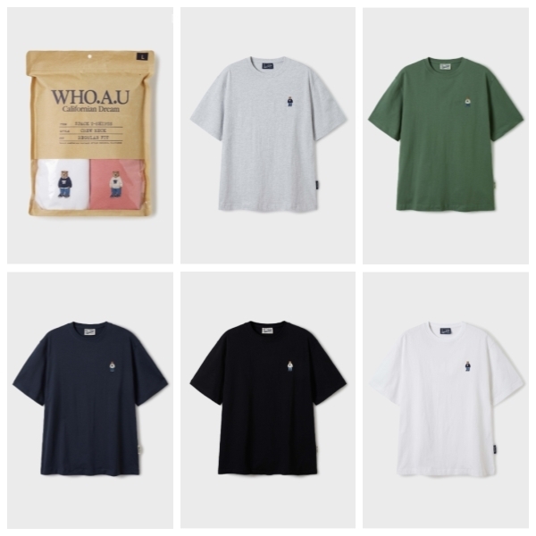 【WHO.A.U】(2PACK)Steve Solid T-shirt[B]