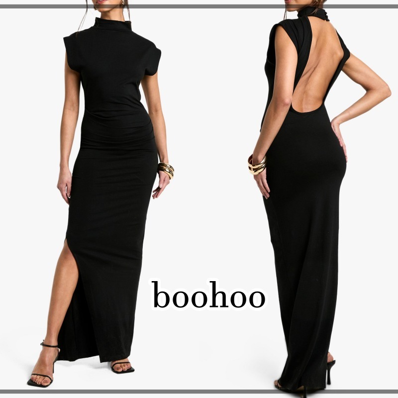 【boohoo】ハイネック バックオープン ロング ドレス ※送関込