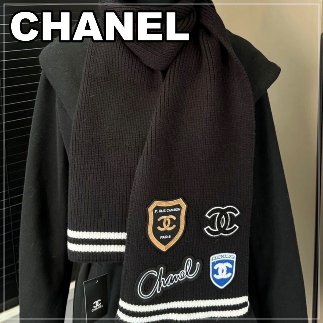CHANEL 24B《カジュアルでスポーティ♪》カシミヤマフラー BK
