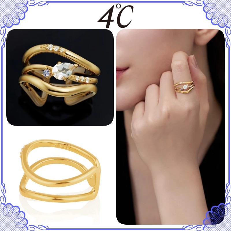 大人気!! 4℃ シルバー 18K イエローゴールド リング 大人気!! 4℃ K18 シルバー イエローゴールド リング 2本セット