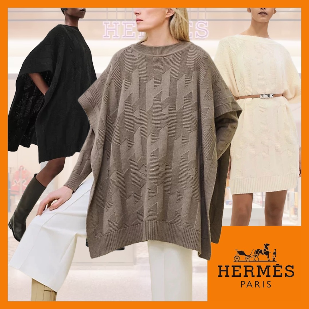 【クラシカルで気品漂う♪】HERMES★ポンチョ《motif H 》3色