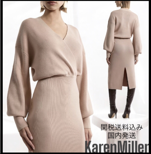 【Karen Millen】Wool Look Blouson Sleeve Midaxi Knit Dress