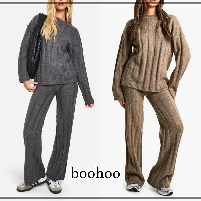 【boohoo】ソフトワイドリブ トップス＆ワイドレッグ ※送関込