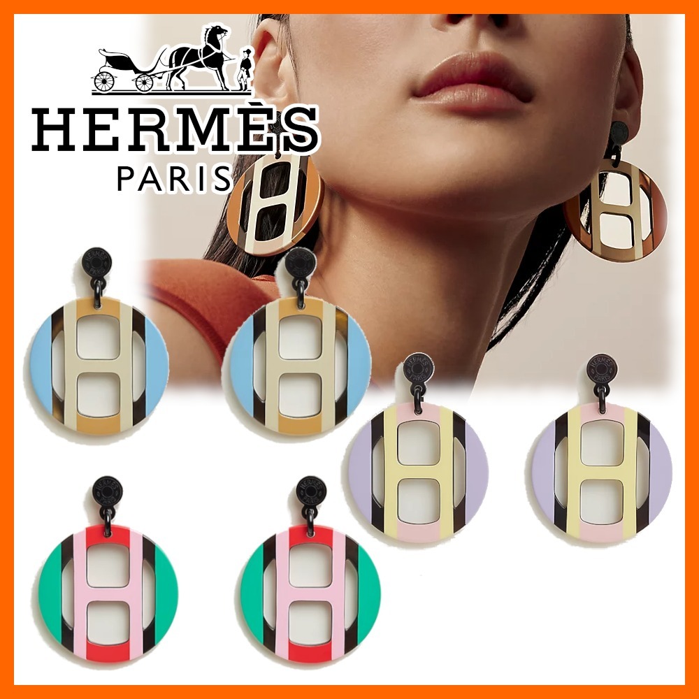 【大胆☆目を引く】Hermes H エキップ ピアス クルードセル飾り