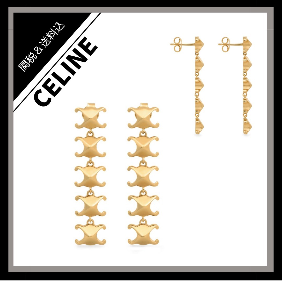 *CELINE*トリオンフ スタッド ロング イヤリング ゴールド