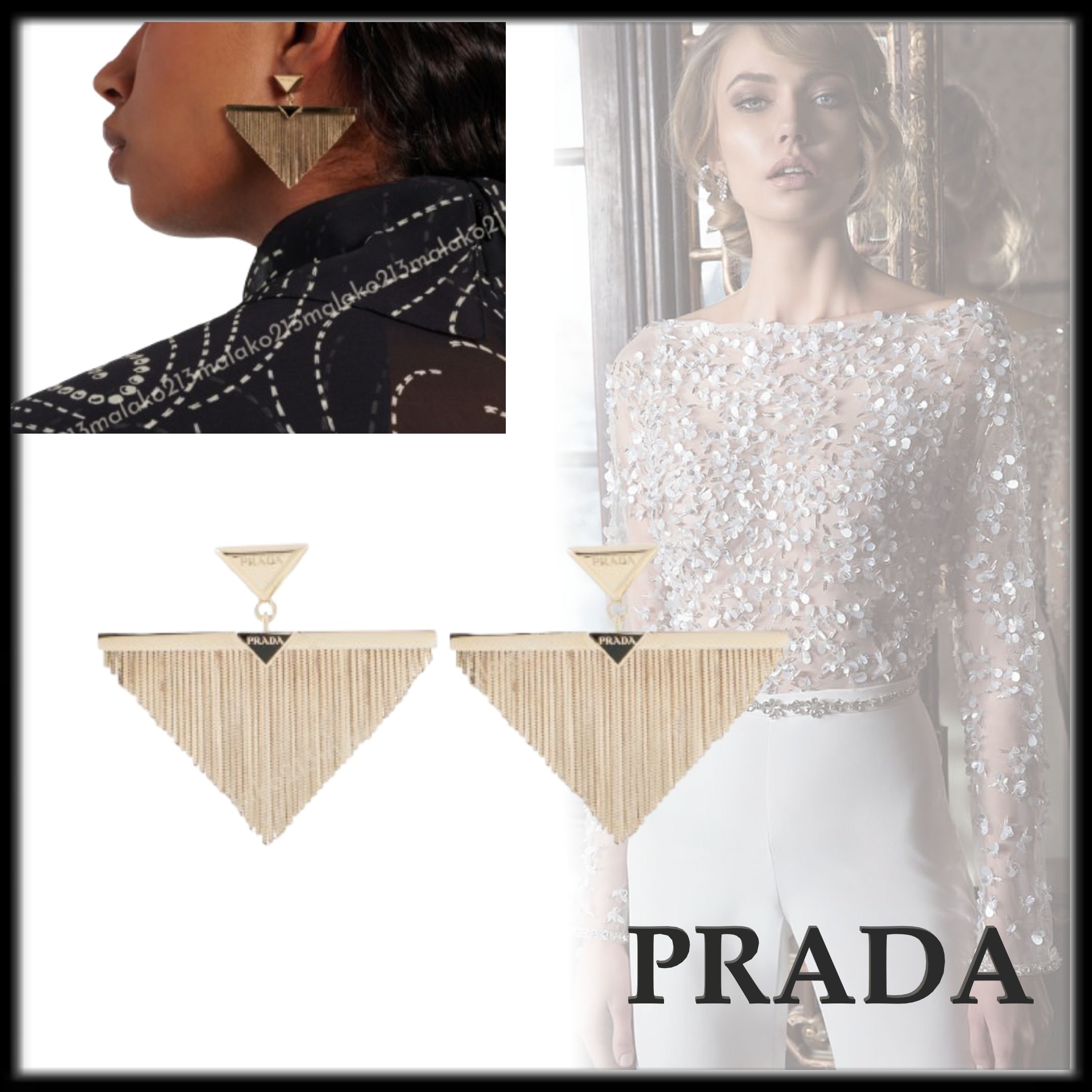 PRADA ゴージャス トライアングルロゴ イヤリング