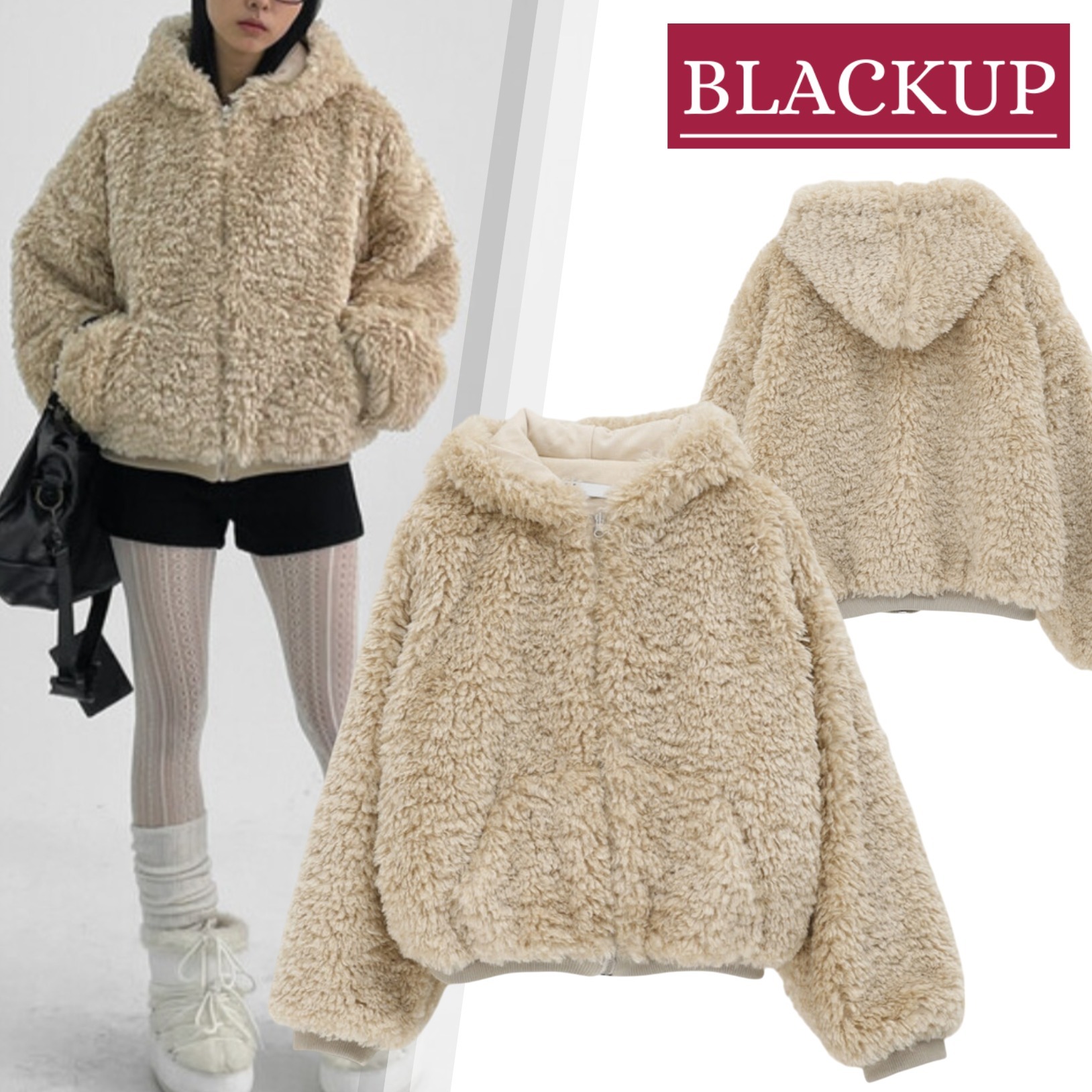 韓国発【BLACKUP】フラットミーフリースフードパージャンパー