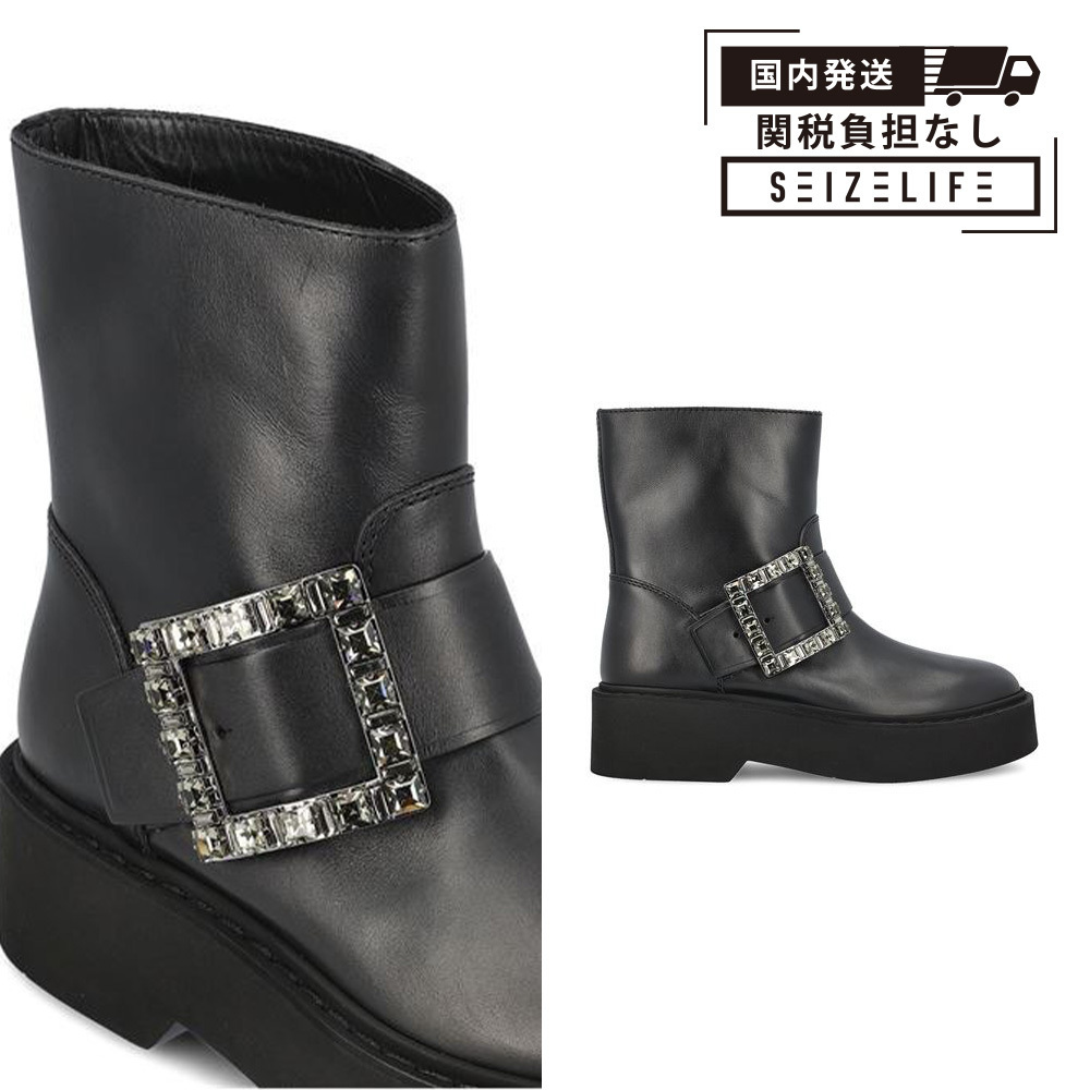 ROGER VIVIER VIV ヴィヴ レンジャー レザーバイカー ブーティ