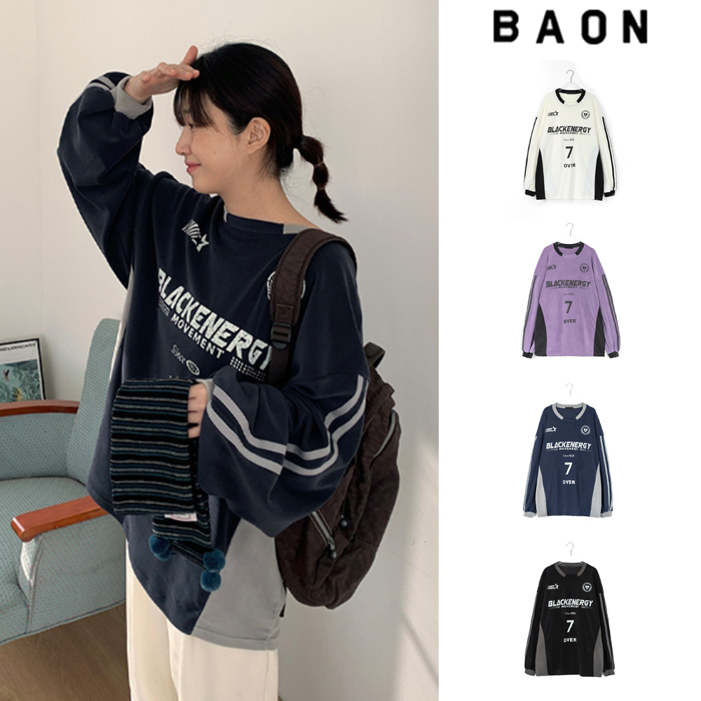 【BAON】[unisex] Tecon color lettering over fleece L/S T