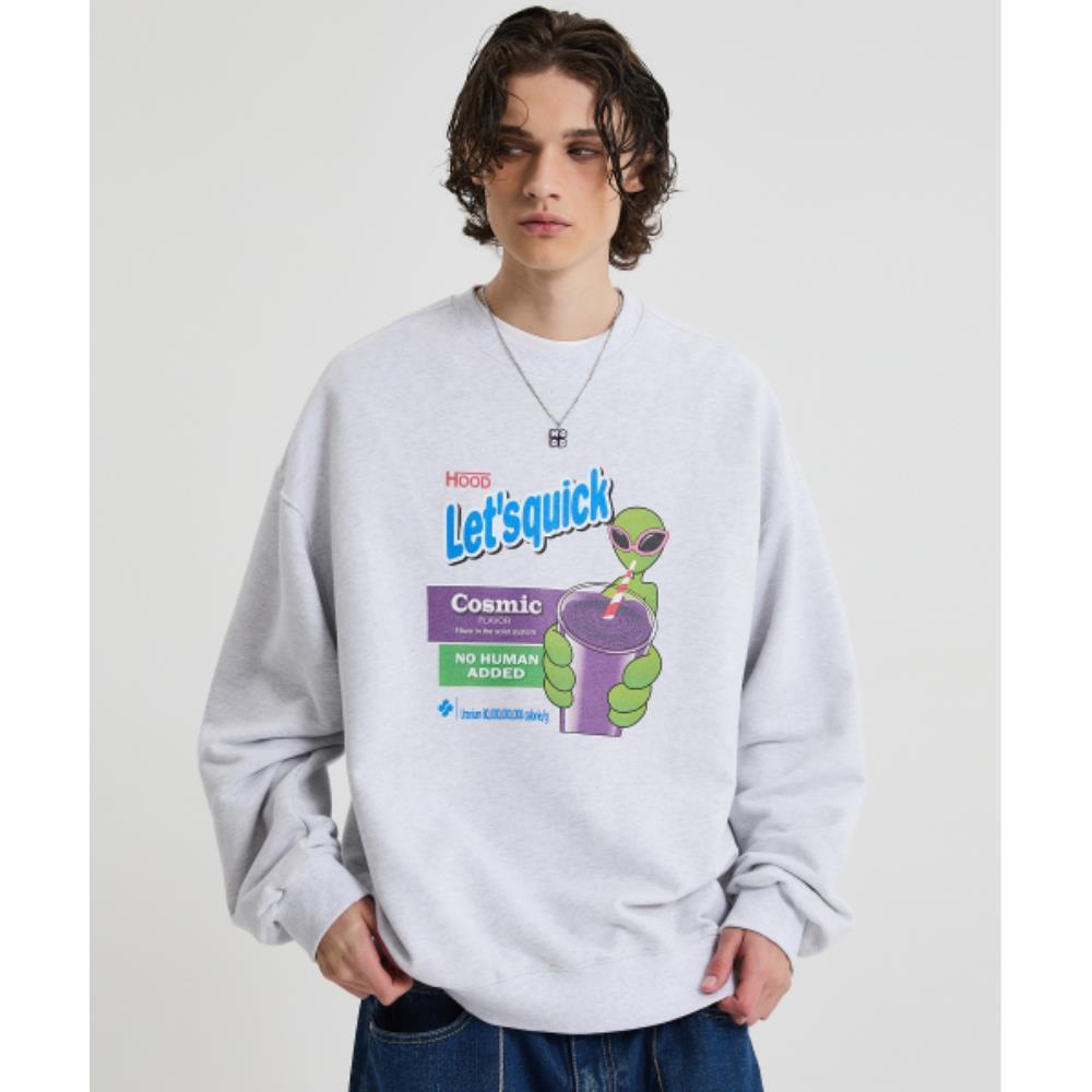★HOODHOOD★ Let's Quick Alien Sweatshirt Melange White