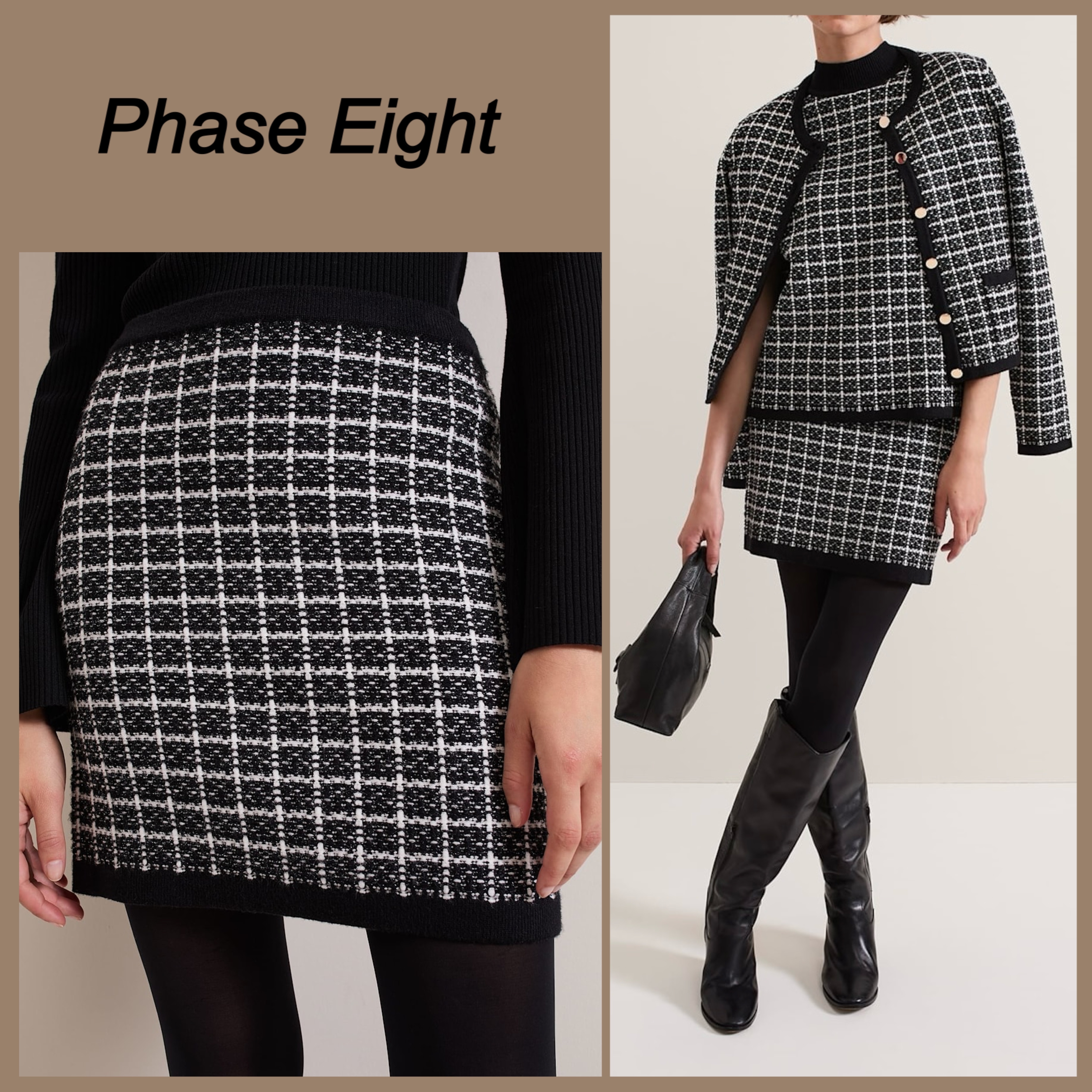 【 Phase Eight 】セットアップ対応 チェック ニット スカート