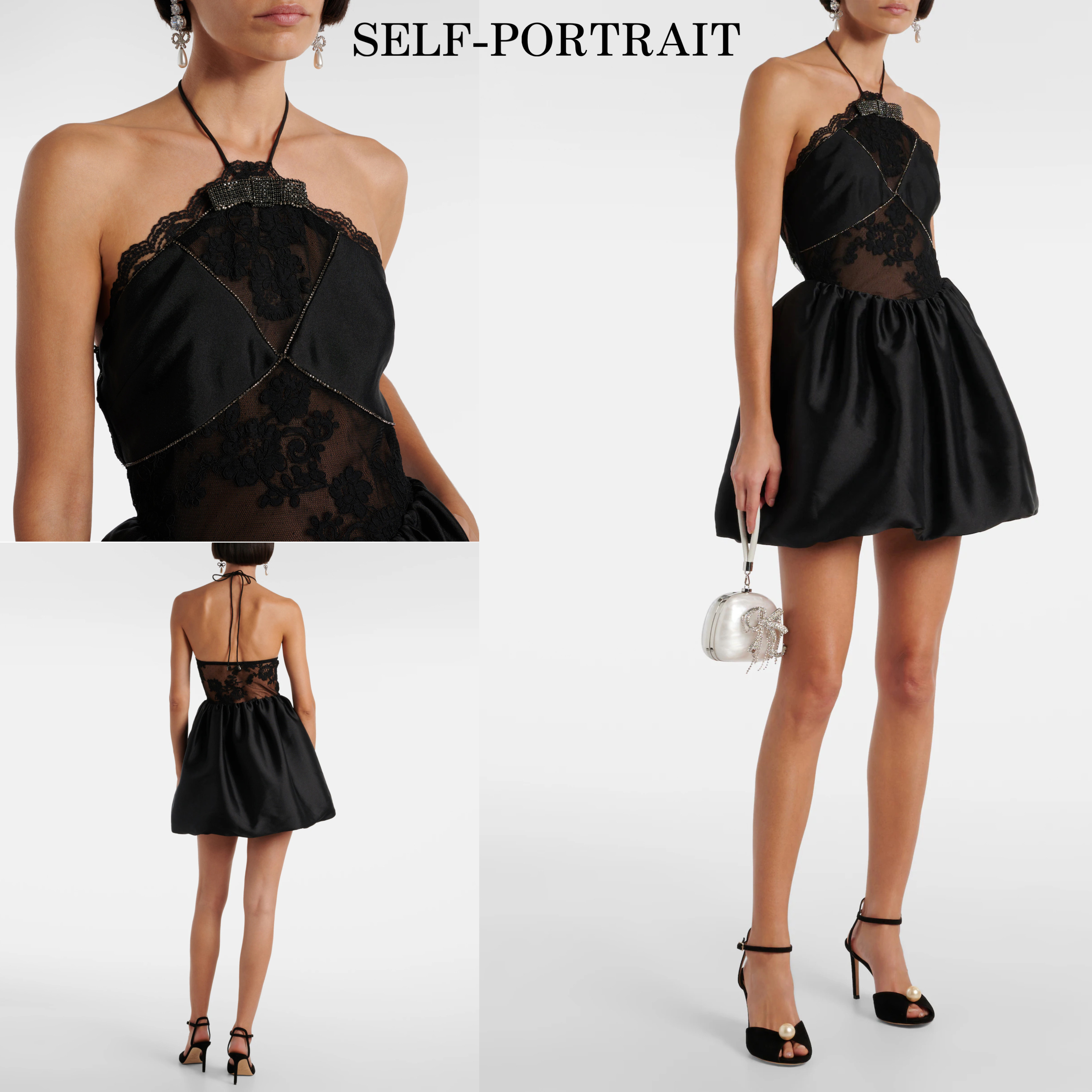 新作*SELF PORTRAIT* レース付きタフタミニワンピース リボン