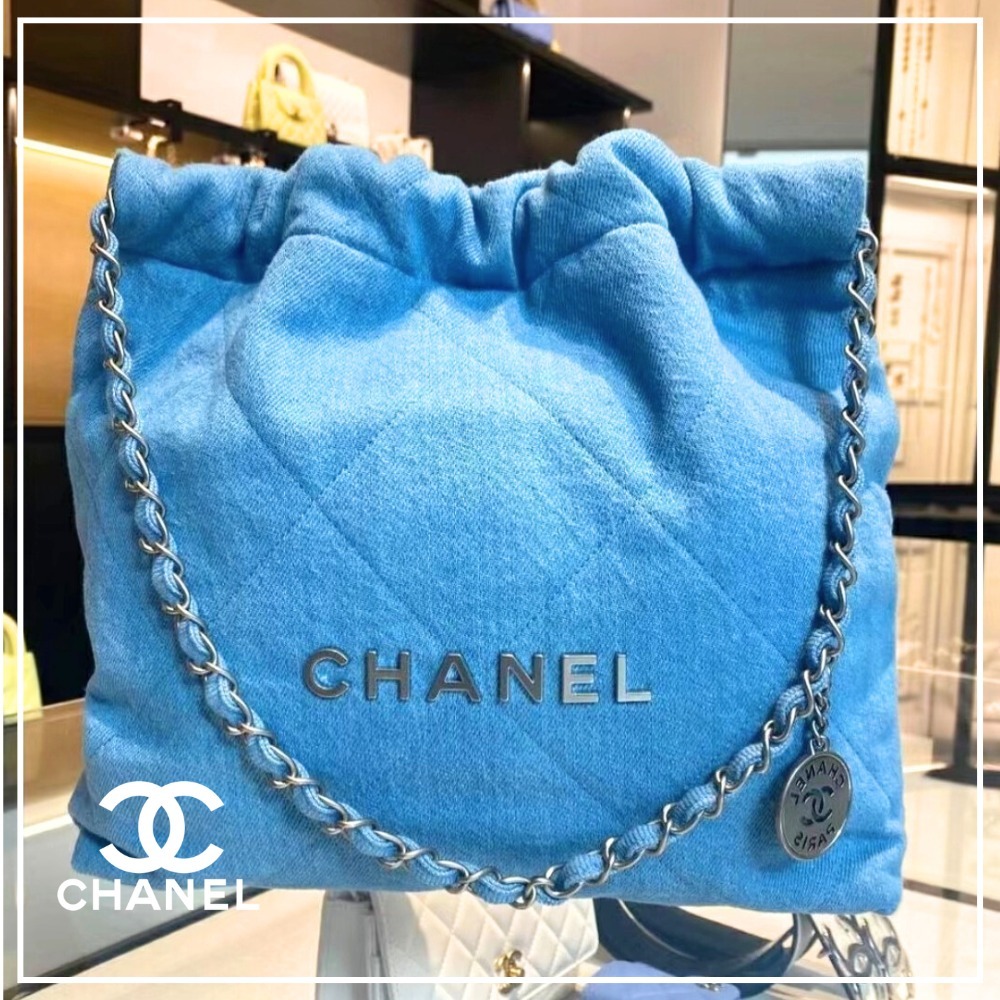 25C ブルーデニム♡【CHANEL 22】スモール ハンドバッグ