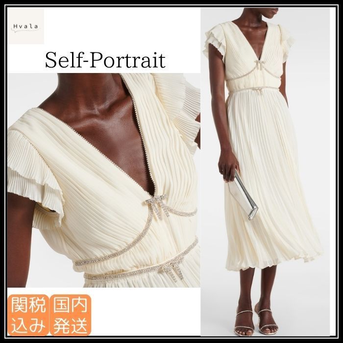 Self Portrait シフォン プリーツ ミディ ドレス ワンピース