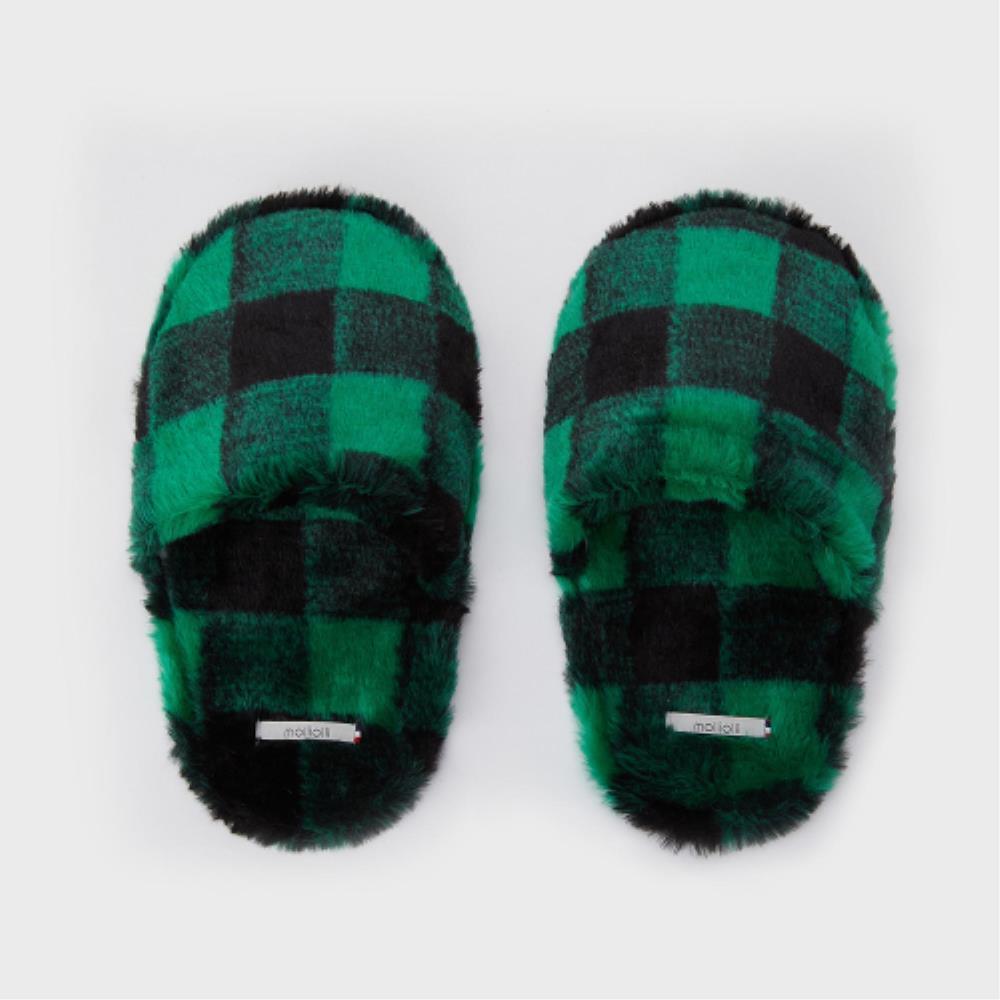 シューズ・サンダルその他 MOLLIOLLI Round eco-fur indoor shoes green check